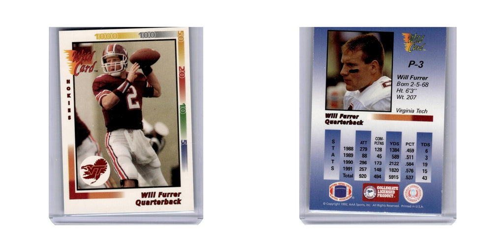 Will Furrer 1992 Wild Card #P3 Football Card NM