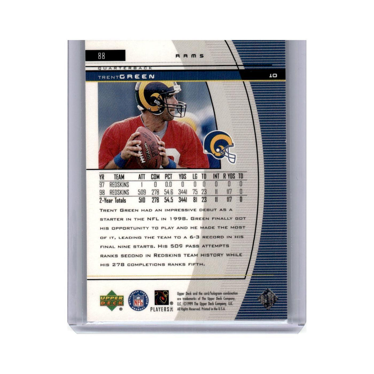 Trent Green 1999 Upper Deck Black Diamond #88 St. Louis Rams Football Card NM