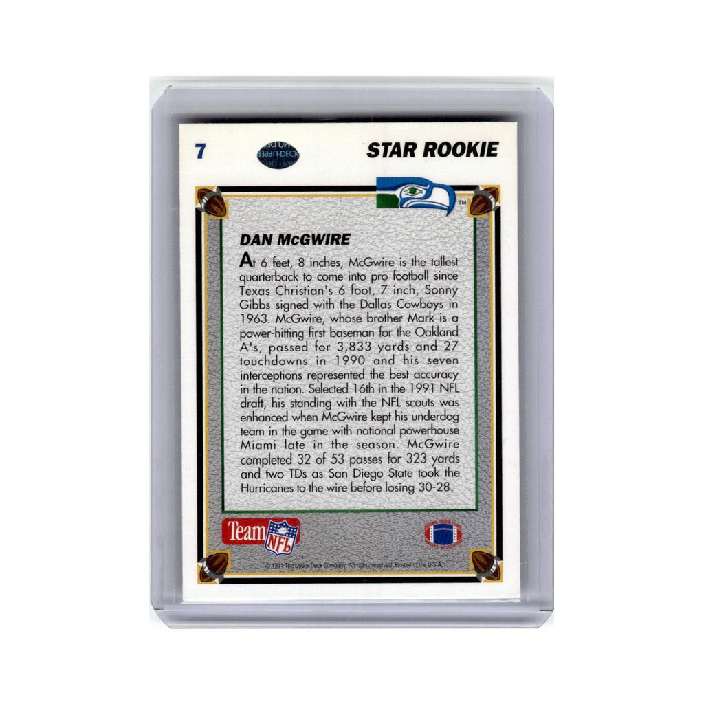 Dan McGwire Rookie 1991 Upper Deck #7 Seattle Seahawks Football Card NM