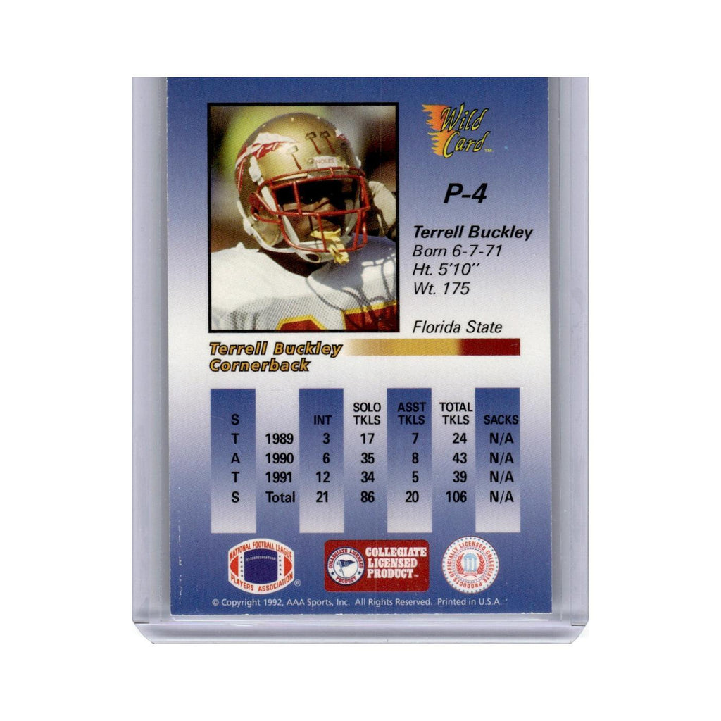 Terrell Buckley 1992 Wild Card #P4 Football Card NM
