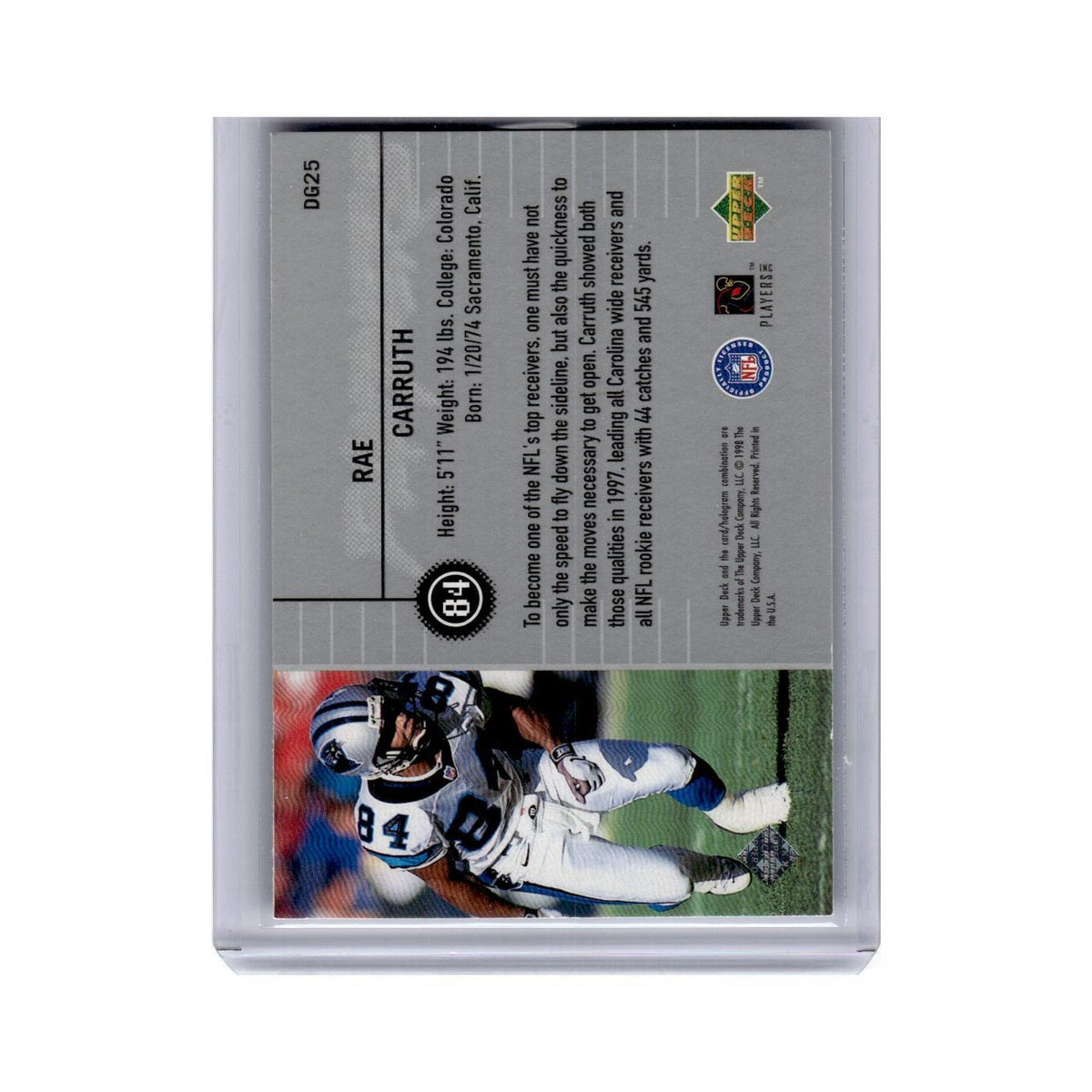 Rae Carruth 1998 Upper Deck Define the Game #DG25 Carolina Panthers NM