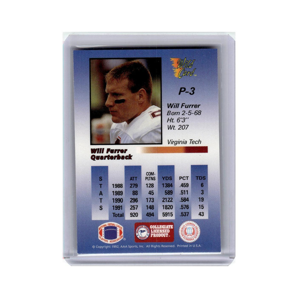 Will Furrer 1992 Wild Card #P3 Football Card NM