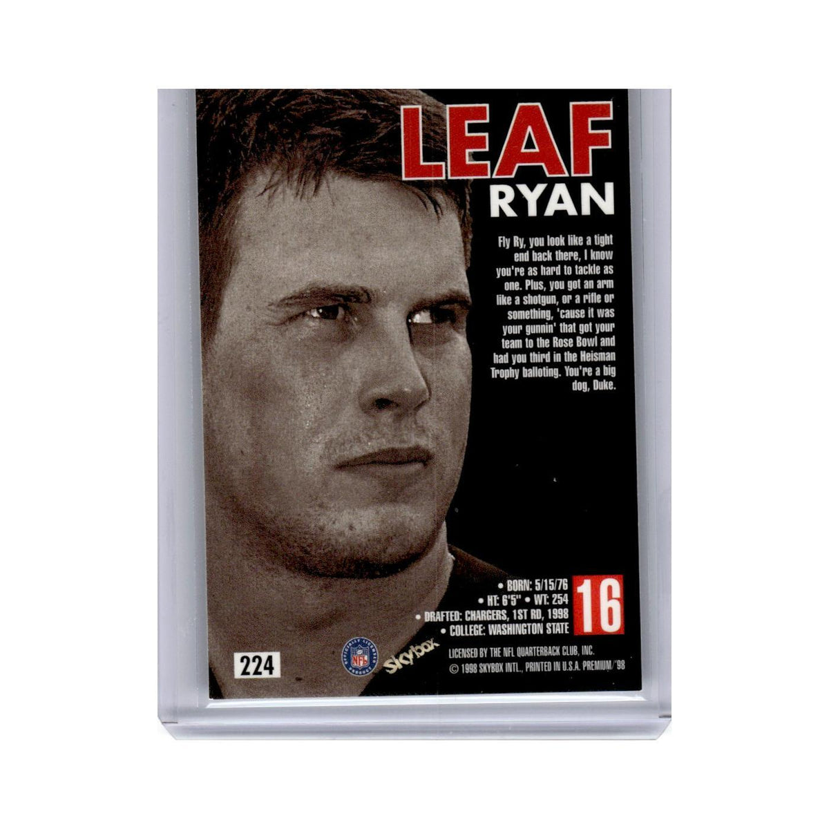 Ryan Leaf Rookie 1998 Skybox Premium #224 San Diego Chargers Football Card NM