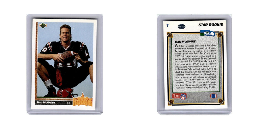 Dan McGwire Rookie 1991 Upper Deck #7 Seattle Seahawks Football Card NM