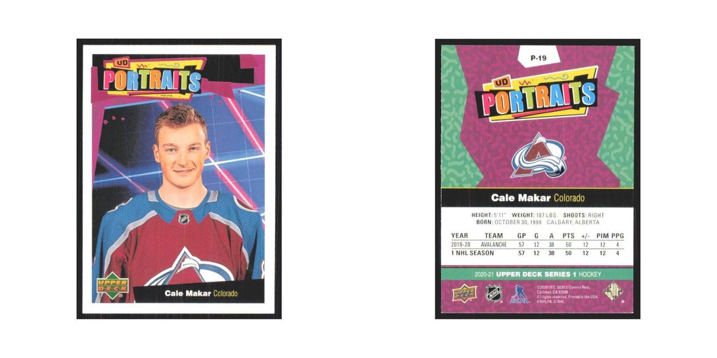 2020 Upper Deck UD Portraits Cale Makar Colorado Avalanche #P-19