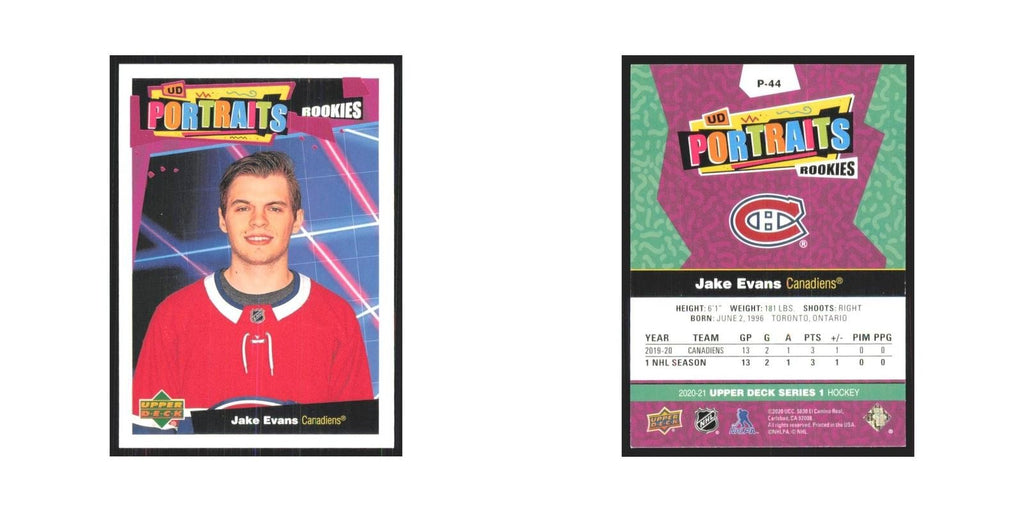 2020 Upper Deck UD Portraits Jake Evans Montreal Canadiens #P-44