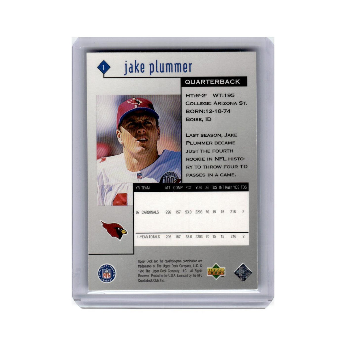 Jake Plummer 1998 Upper Deck Black Diamond #1 Arizona Cardinals Football Card NM