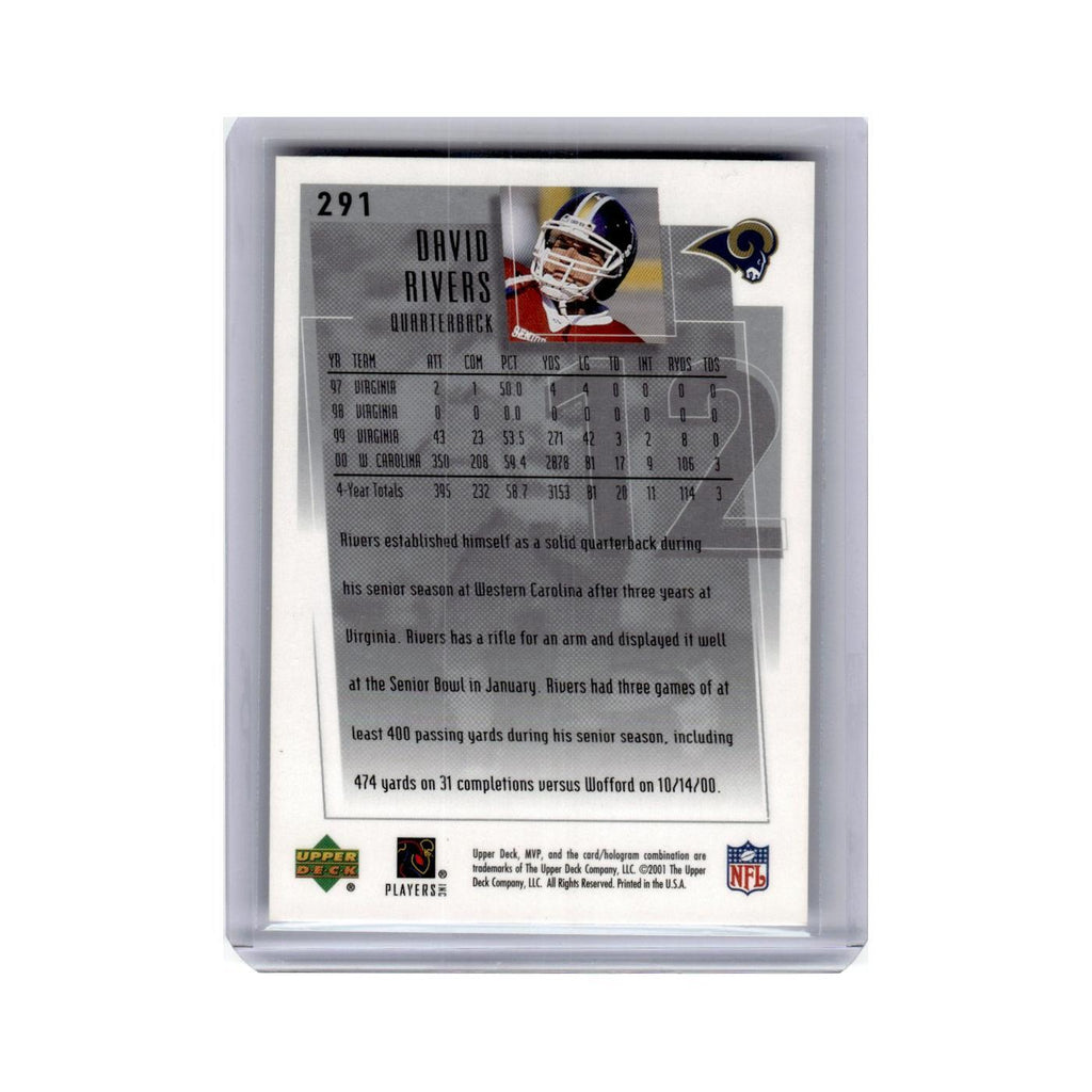 David Rivers Rookie 2001 Upper Deck MVP #291 St. Louis Rams Football Card NM
