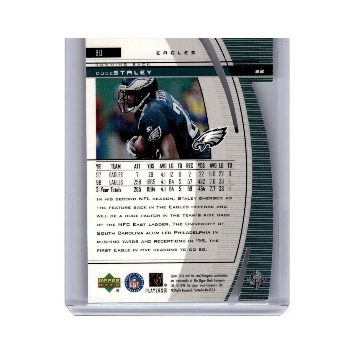 Dice Staley 1999 Upper Deck Black Diamond #80 Philadelphia Eagles NM