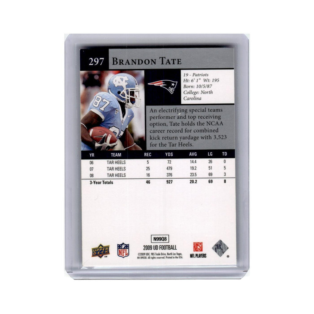 Brandon Tate 2009 Upper Deck #297 New England Patriots Football Card NM