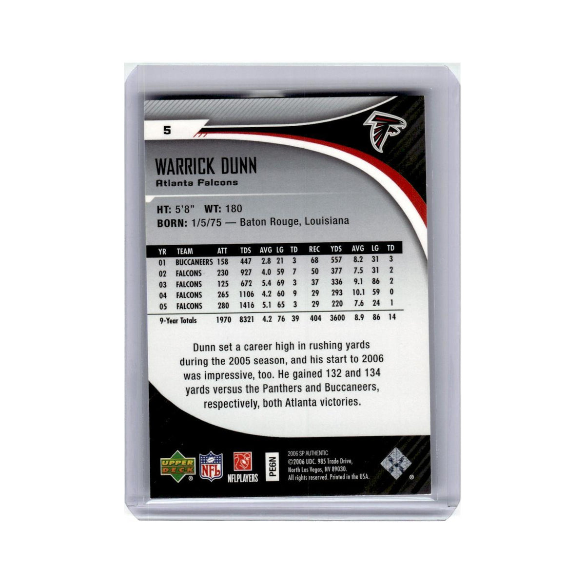 Warrick Dunn 2006 SP Authentic #5 Atlanta Falcons Football Card NM