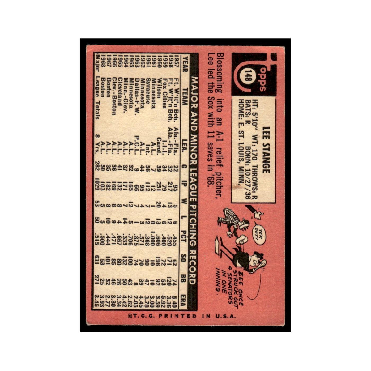 1969 Topps (Damaged) Lee Stange Red Sox #148
