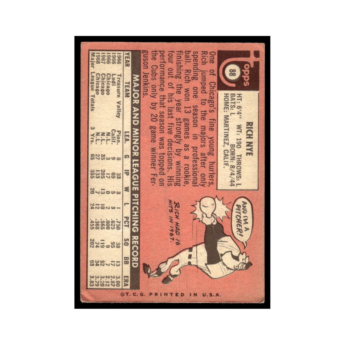 1969 Topps (Damaged) Rich Nye Cubs #88
