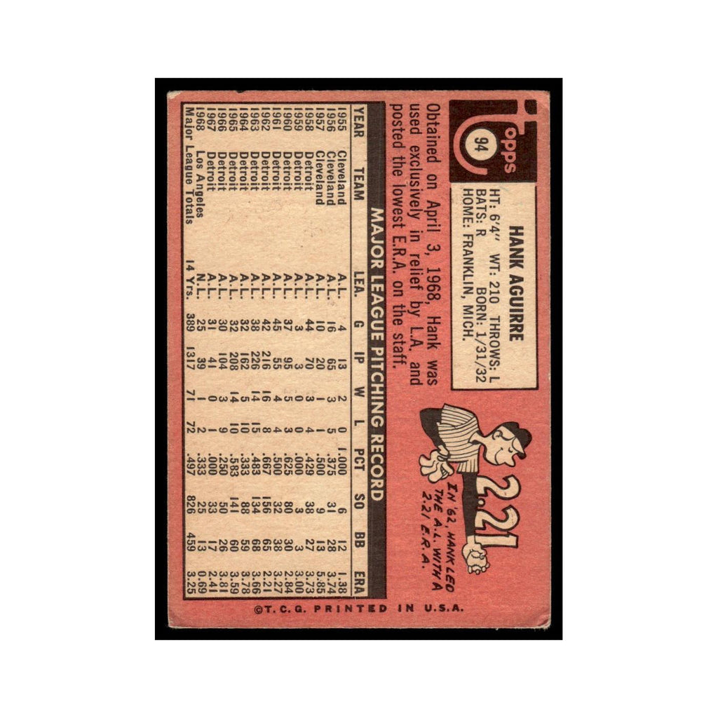 1969 Topps (Damaged) Hank Aguirre Dodgers #94