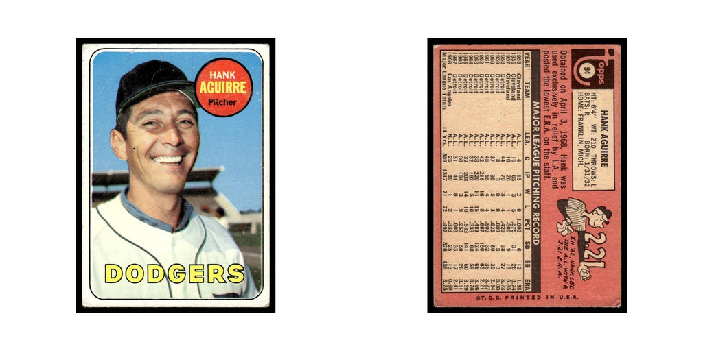 1969 Topps (Damaged) Hank Aguirre Dodgers #94