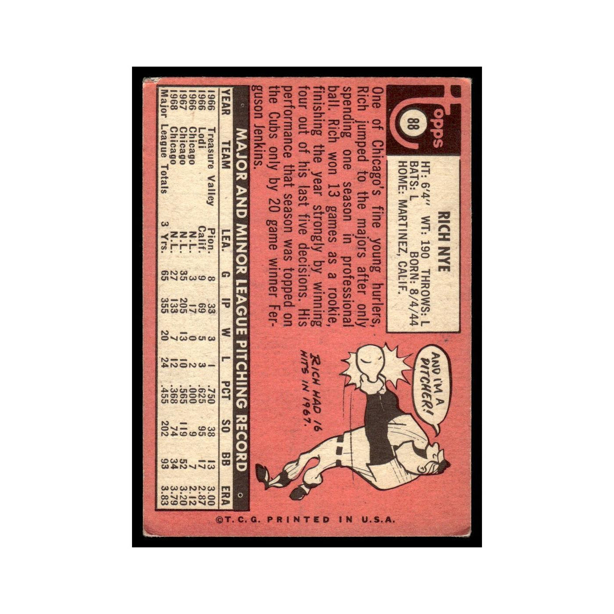 1969 Topps (Damaged) Rich Nye Cubs #88