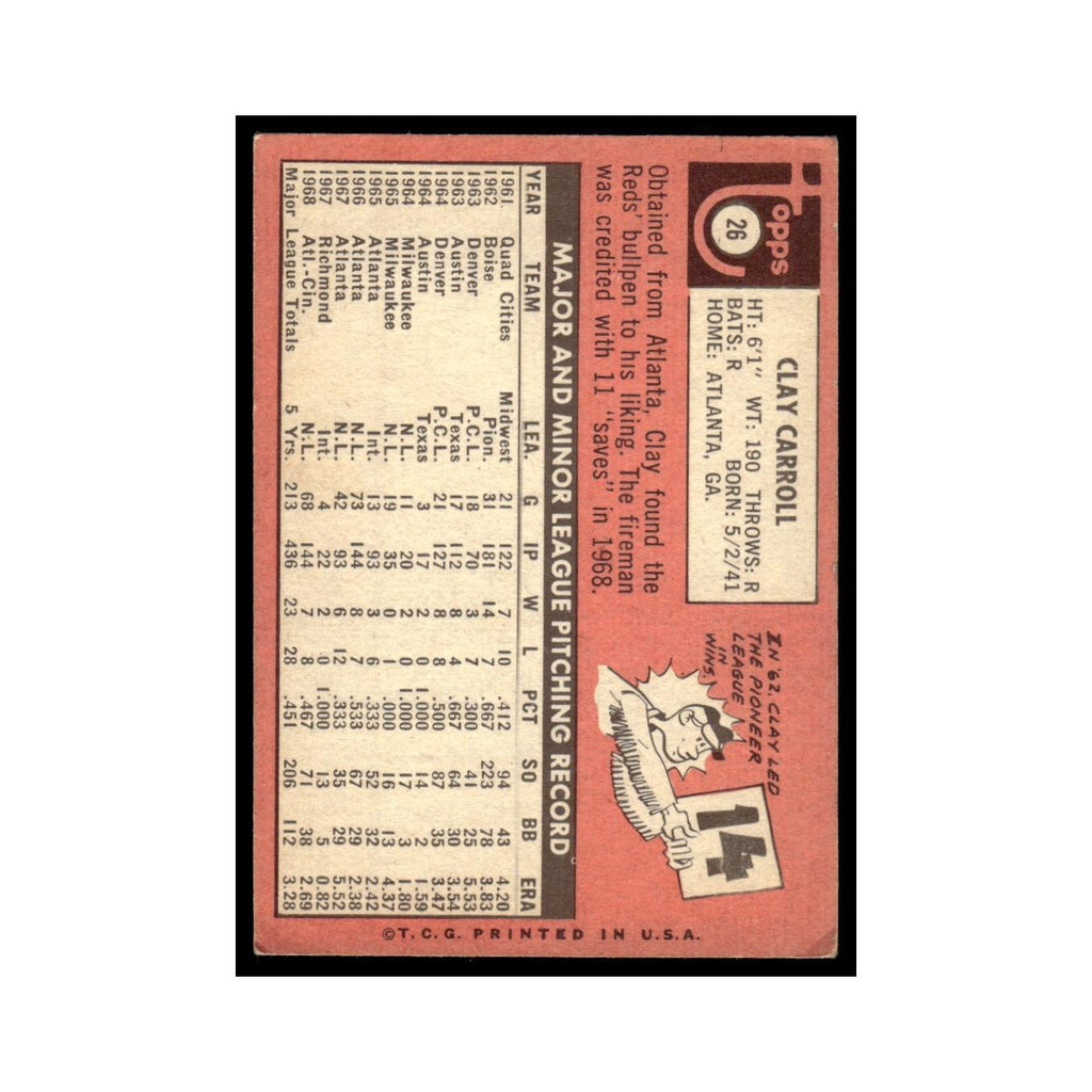 1969 Topps (Damaged) Clay Carroll Reds #26