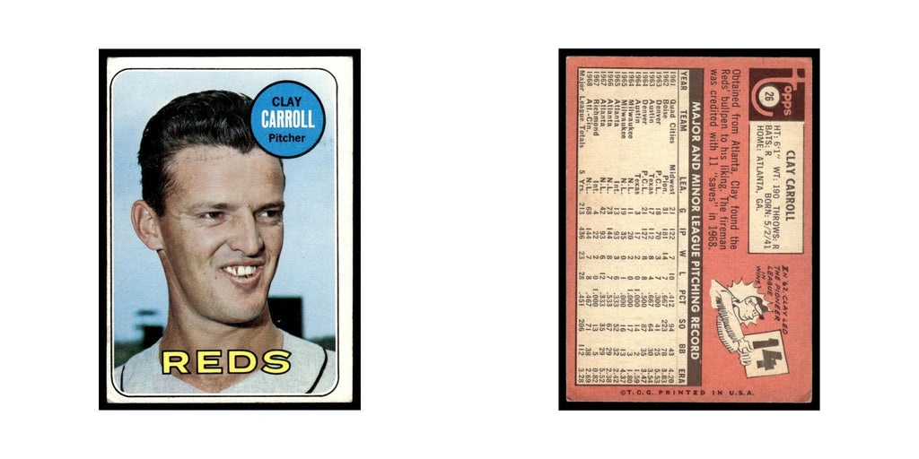 1969 Topps (Damaged) Clay Carroll Reds #26
