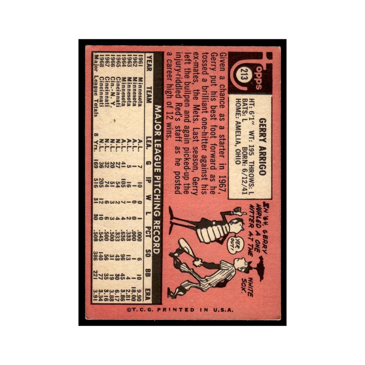 1969 Topps (Damaged) Gerry Arrigo Reds #213