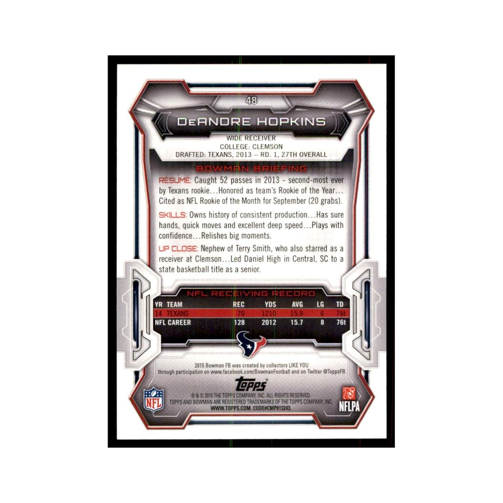 2015 Bowman Foil DeAndre Hopkins Football Cards #48