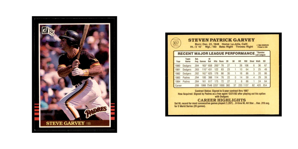 1985 Donruss Steve Garvey Baseball Cards #307