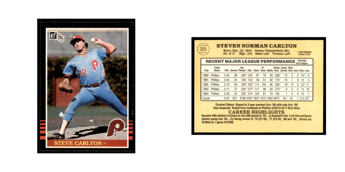 1985 Donruss Steve Carlton Baseball Cards #305