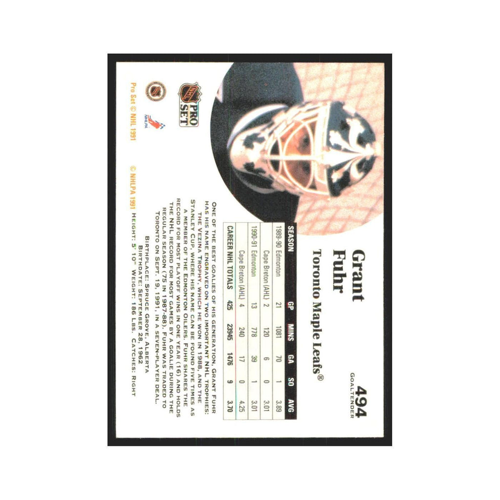 1991 Pro Set Grant Fuhr Toronto Maple Leafs #494
