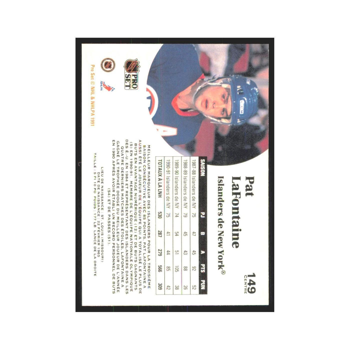 1991 Pro Set Pat LaFontaine New York Islanders #149