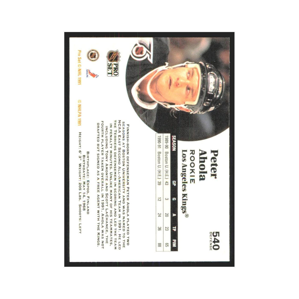 1991 Pro Set Peter Ahola RC Los Angeles Kings #540