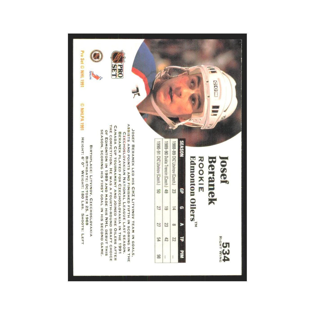 1991 Pro Set Josef Beranek RC Edmonton Oilers #534