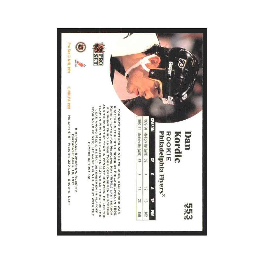 1991 Pro Set Dan Kordic RC Philadelphia Flyers #553