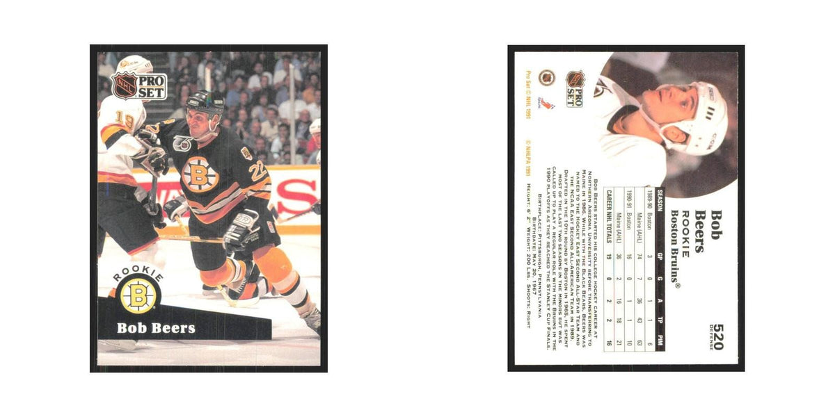 1991 Pro Set Bob Beers RC Boston Bruins #520