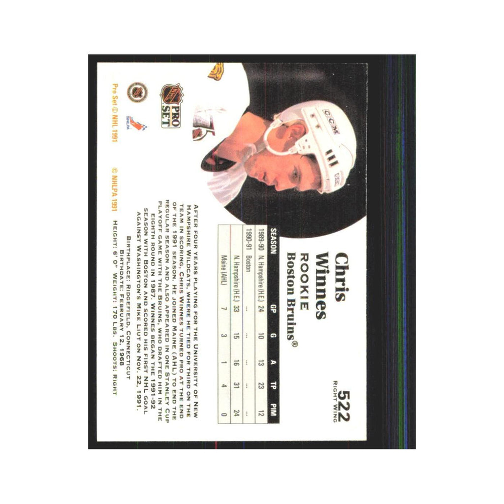 1991 Pro Set Chris Winnes RC Boston Bruins #522