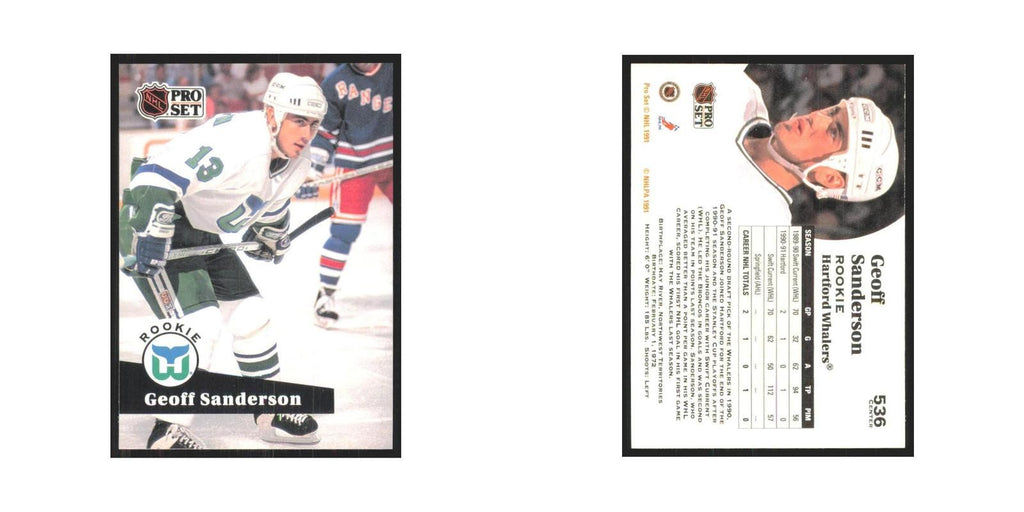 1991 Pro Set Geoff Sanderson RC Hartford Whalers #536