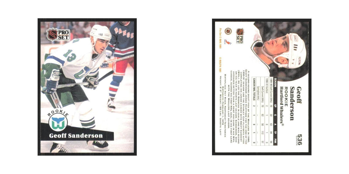 1991 Pro Set Geoff Sanderson RC Hartford Whalers #536
