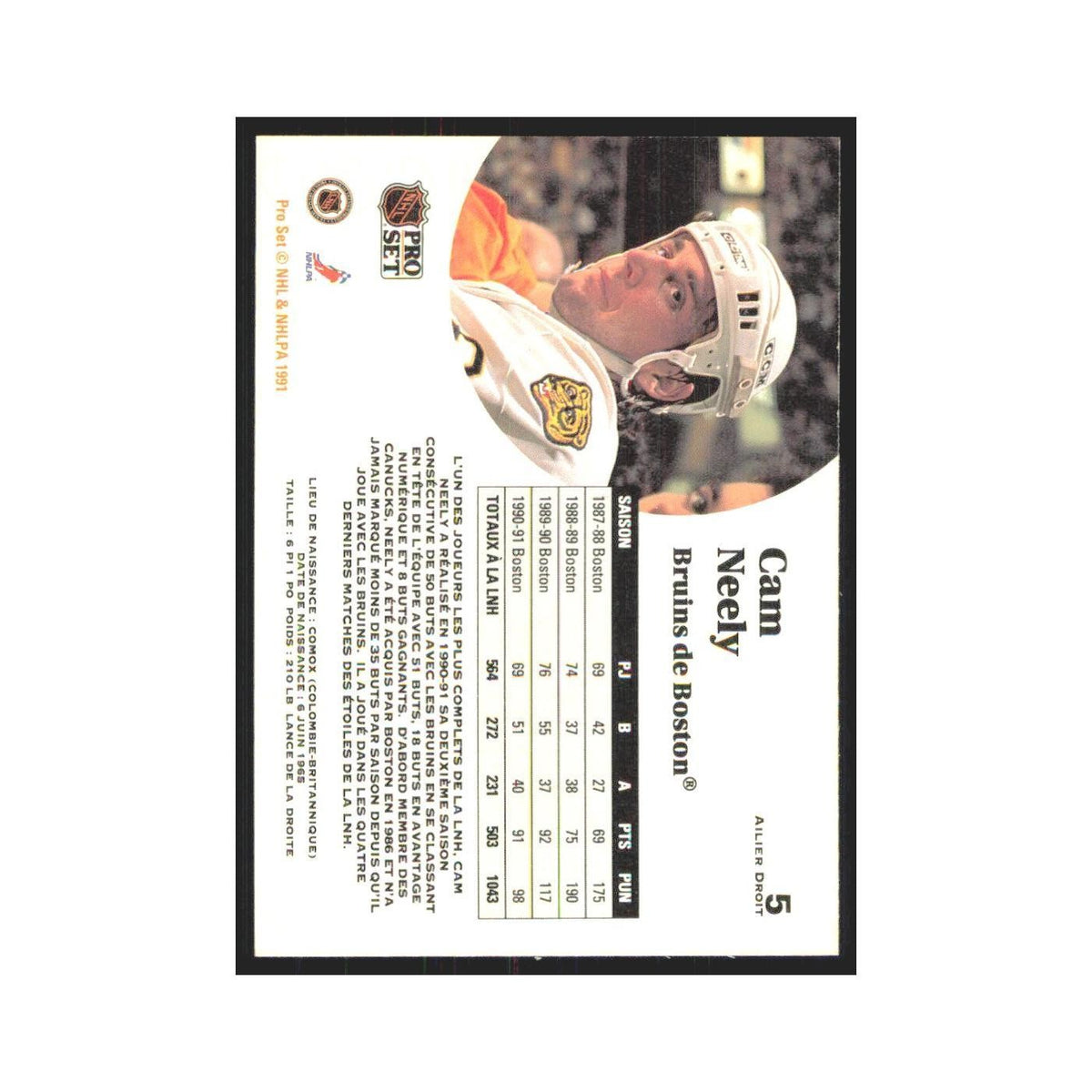 1991 Pro Set Cam Neely Boston Bruins #5