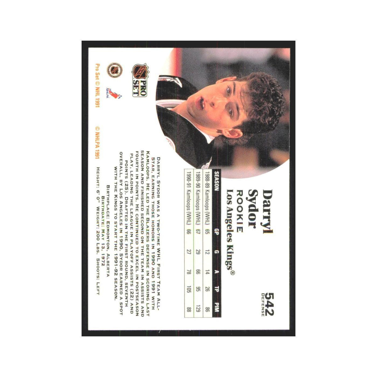 1991 Pro Set Darryl Sydor RC Los Angeles Kings #542