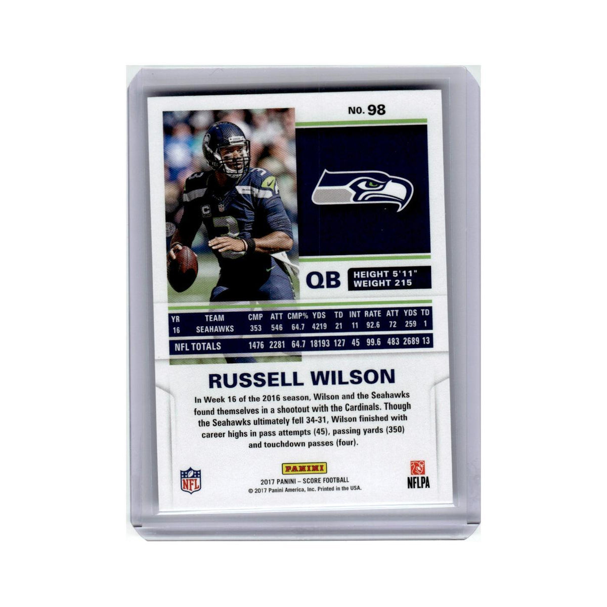 Russell Wilson 2017 Score #98 Seattle Seahawks Football Card NM