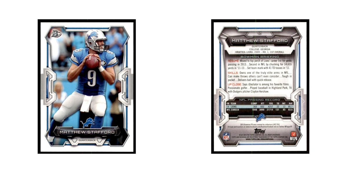 2015 Bowman Matthew Stafford Football Cards #40