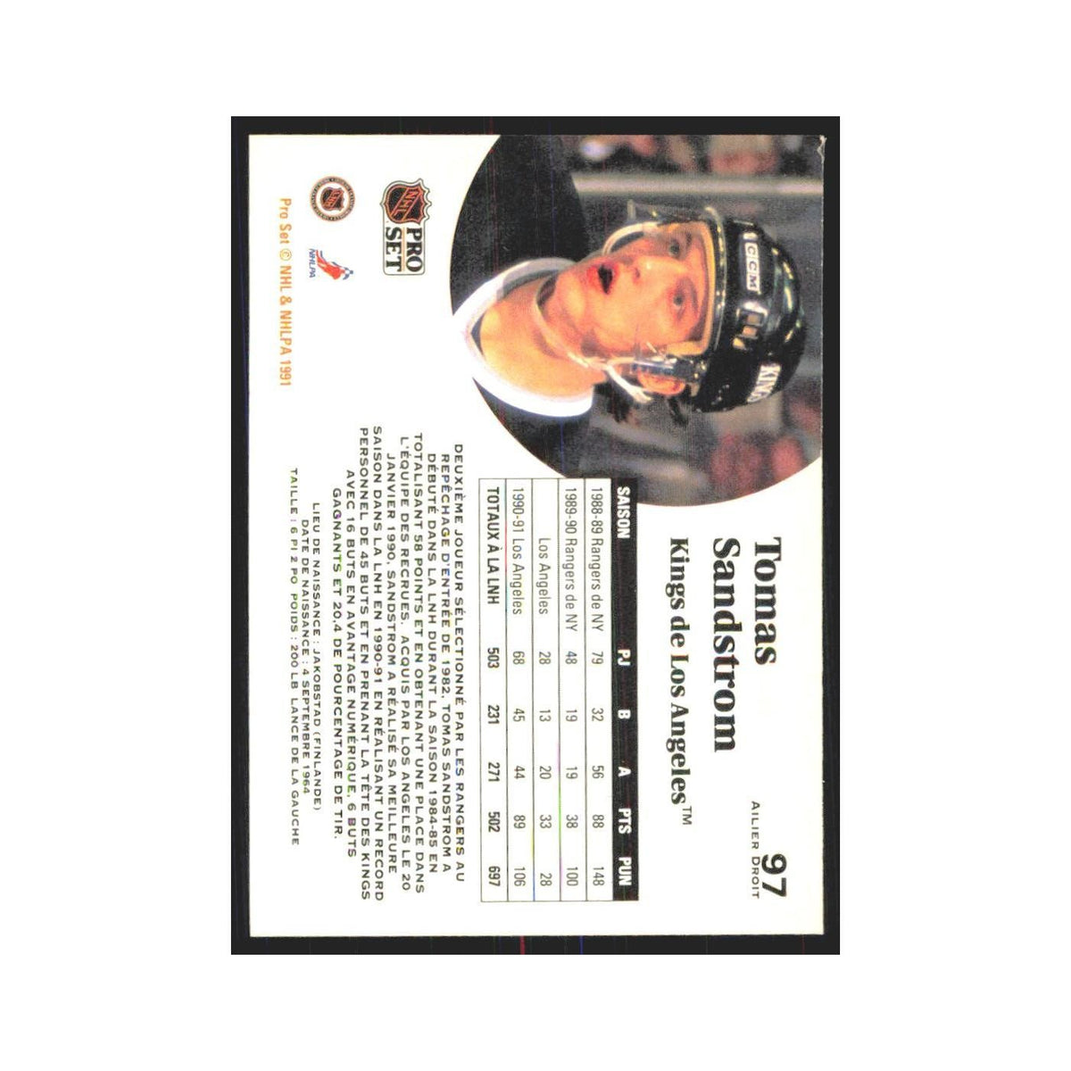 1991 Pro Set Tomas Sandstrom Los Angeles Kings #97