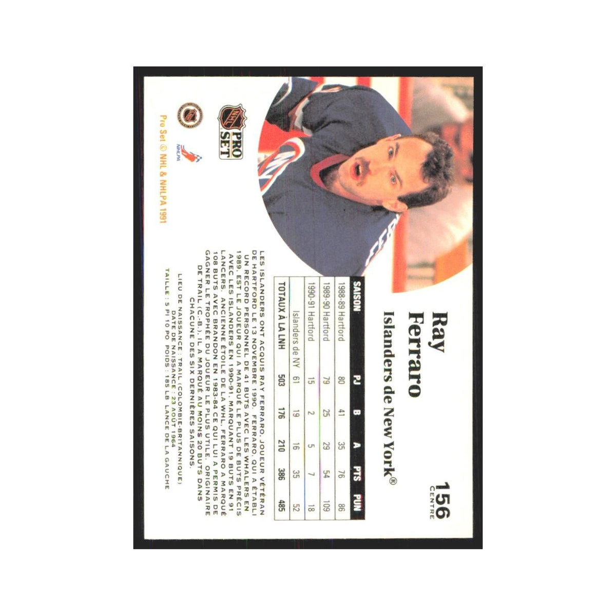 1991 Pro Set Ray Ferraro New York Islanders #156
