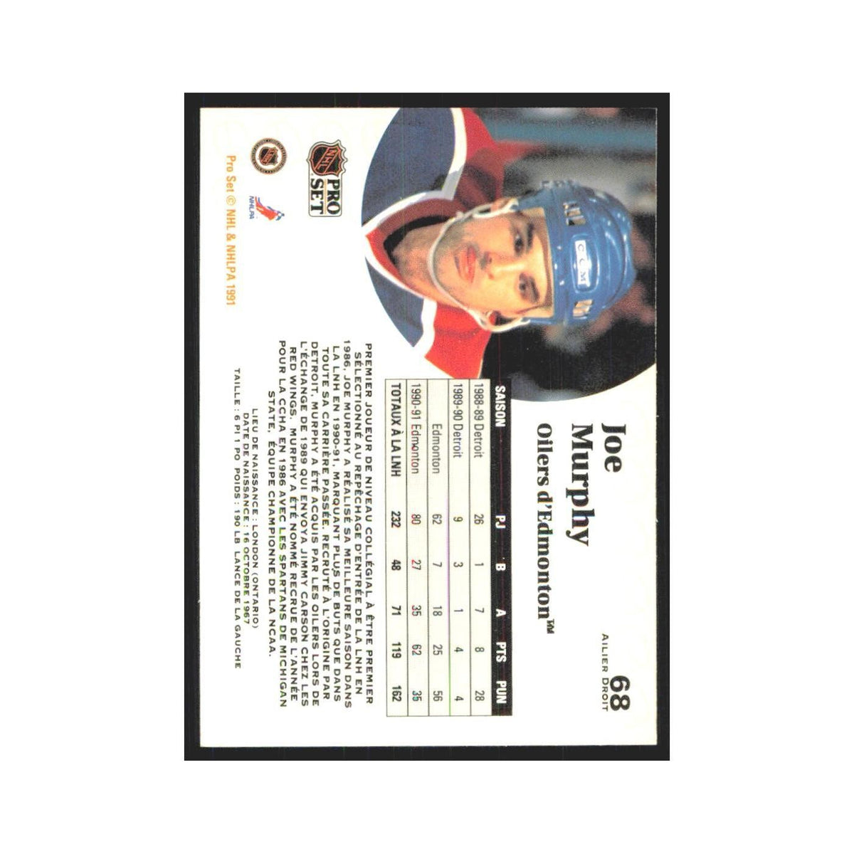 1991 Pro Set Joe Murphy Edmonton Oilers #68