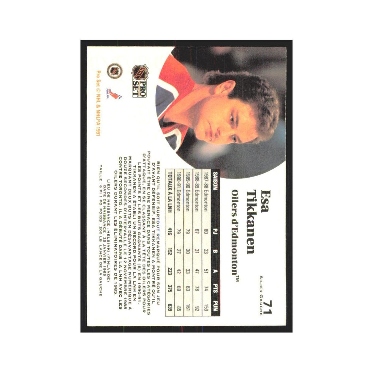 1991 Pro Set Esa Tikkanen Edmonton Oilers #71