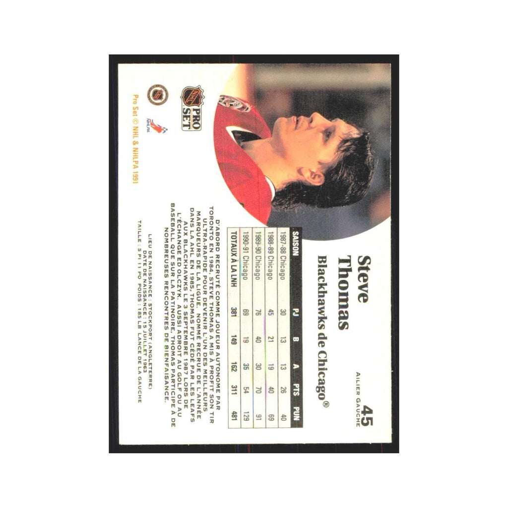 1991 Pro Set Steve Thomas Chicago Blackhawks #45