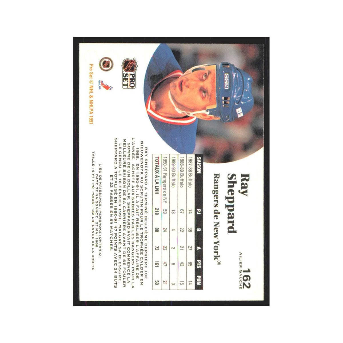 1991 Pro Set Ray Sheppard New York Rangers #162