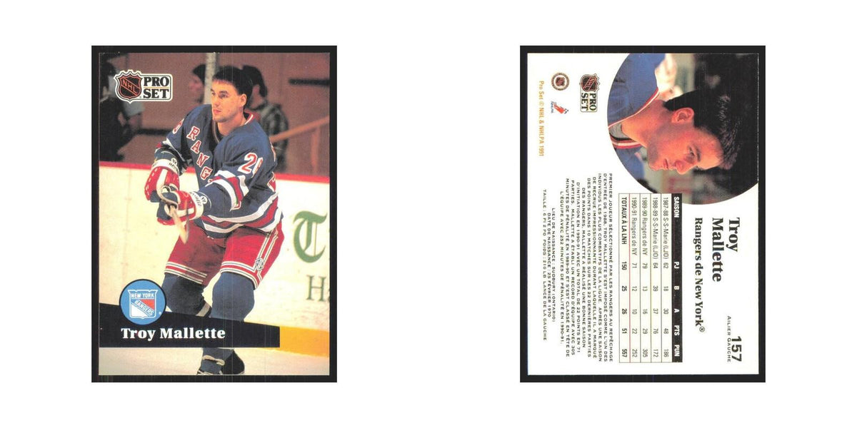 1991 Pro Set Troy Mallette New York Rangers #157