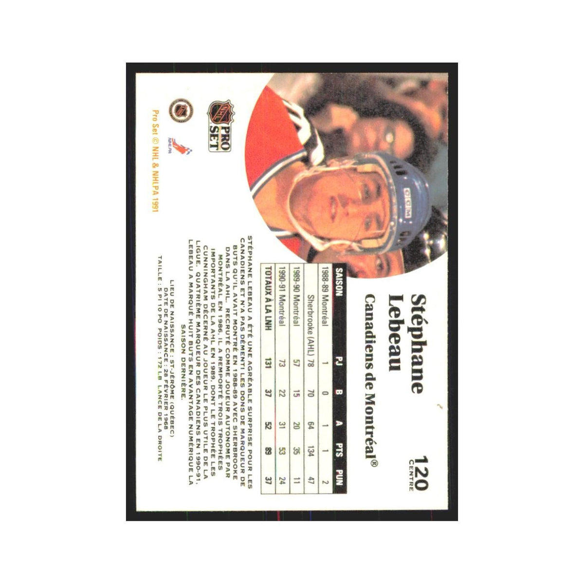 1991 Pro Set Stephan Lebeau Montreal Canadiens #120