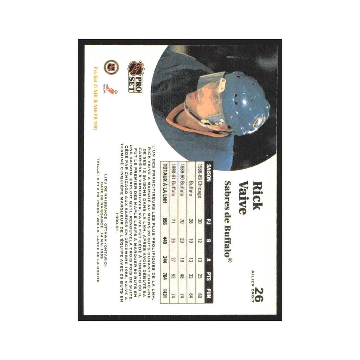 1991 Pro Set Rick Vaive Buffalo Sabres #26