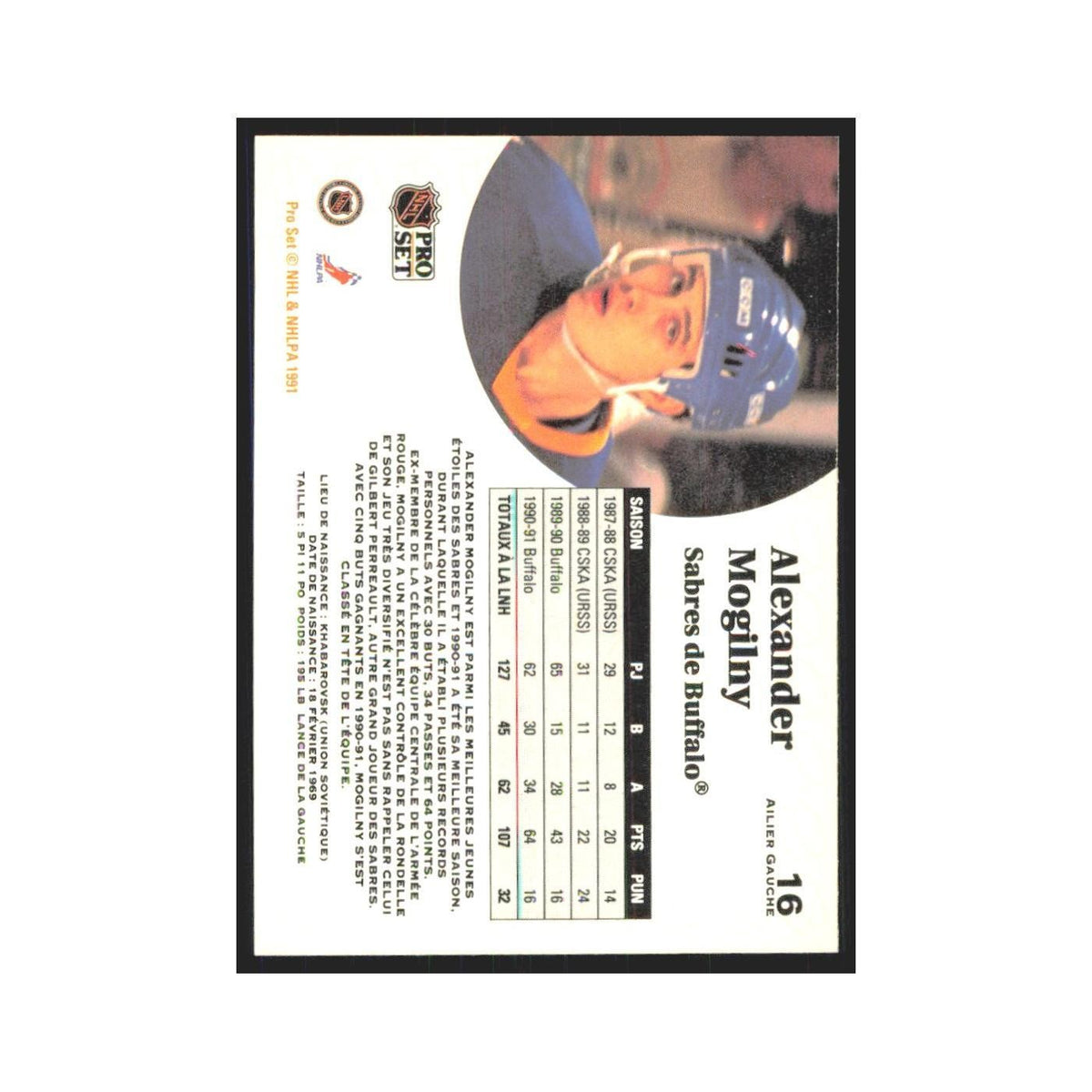 1991 Pro Set Alexander Mogilny Buffalo Sabres #16