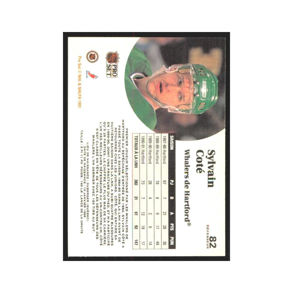 1991 Pro Set Sylvain Cote Hartford Whalers #82